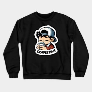 young boy drink cup of coffee Crewneck Sweatshirt